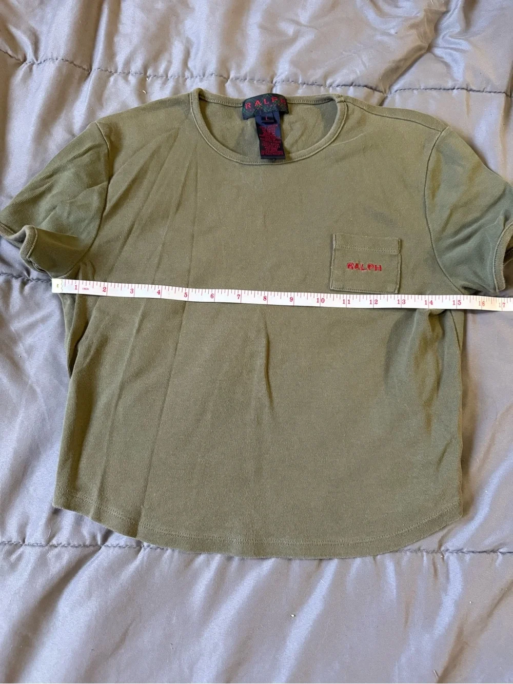 Ralph Lauren Olive Cropped Tee with Red Embroidery